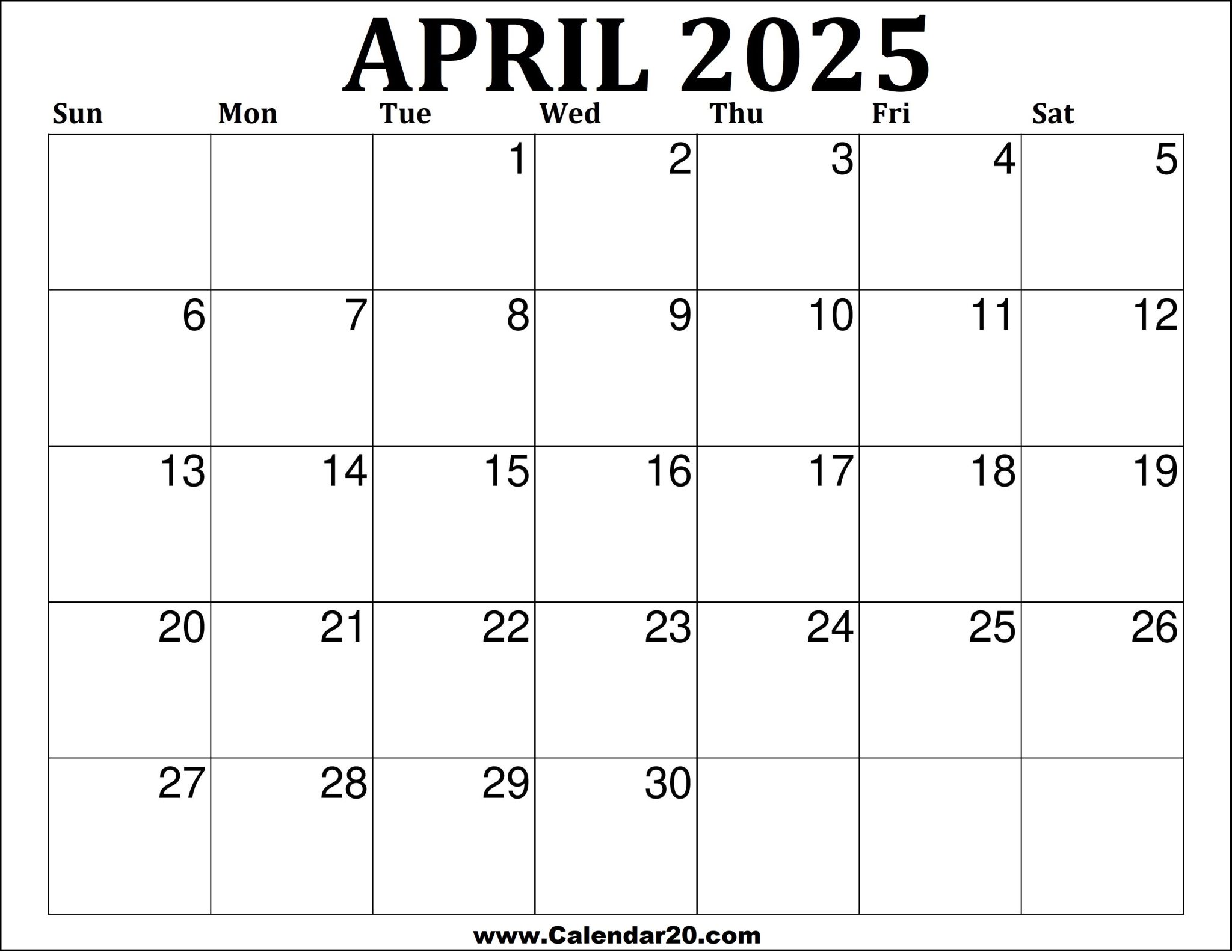 April 2025 Calendar Printable Calendar20