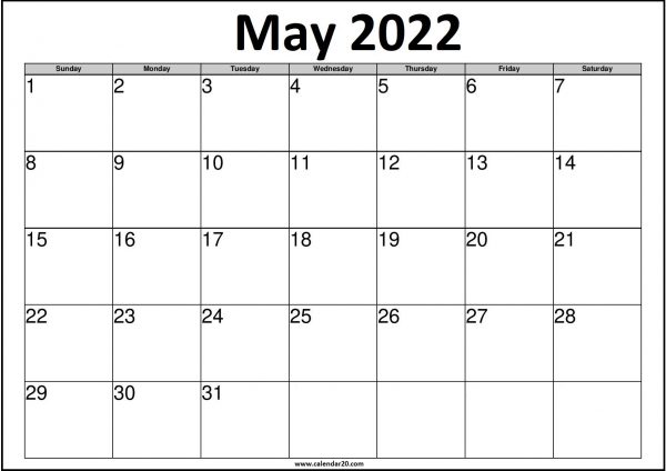May 2022 Printable Calendar US - Calendar20.com