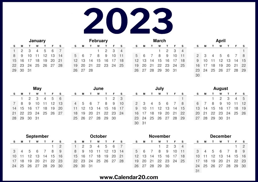 2023 Calendar Printable One Page - Calendar20.com