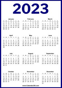 Calendar Printable One Page 2023 - Calendar20.com