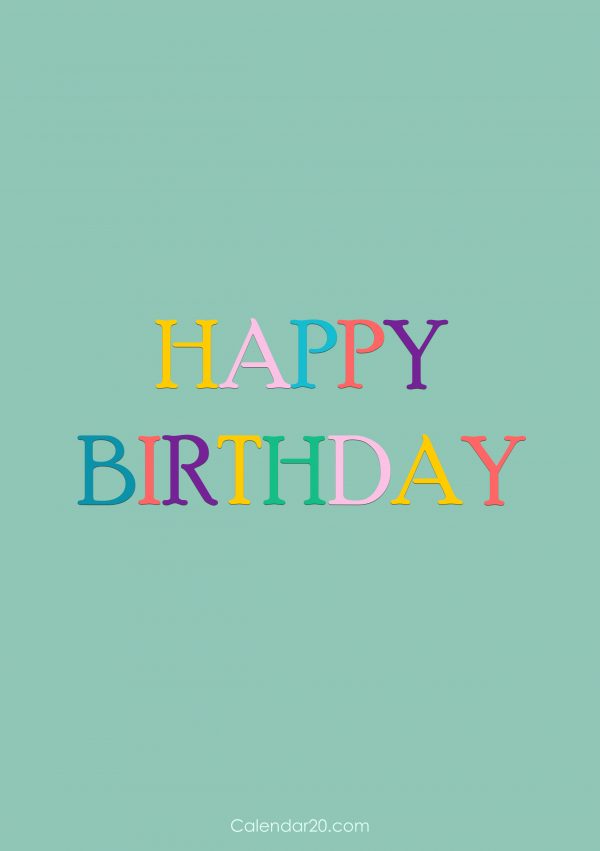 Birthday Card, Rectangle, Green, Colorful Letters - Calendar20.com