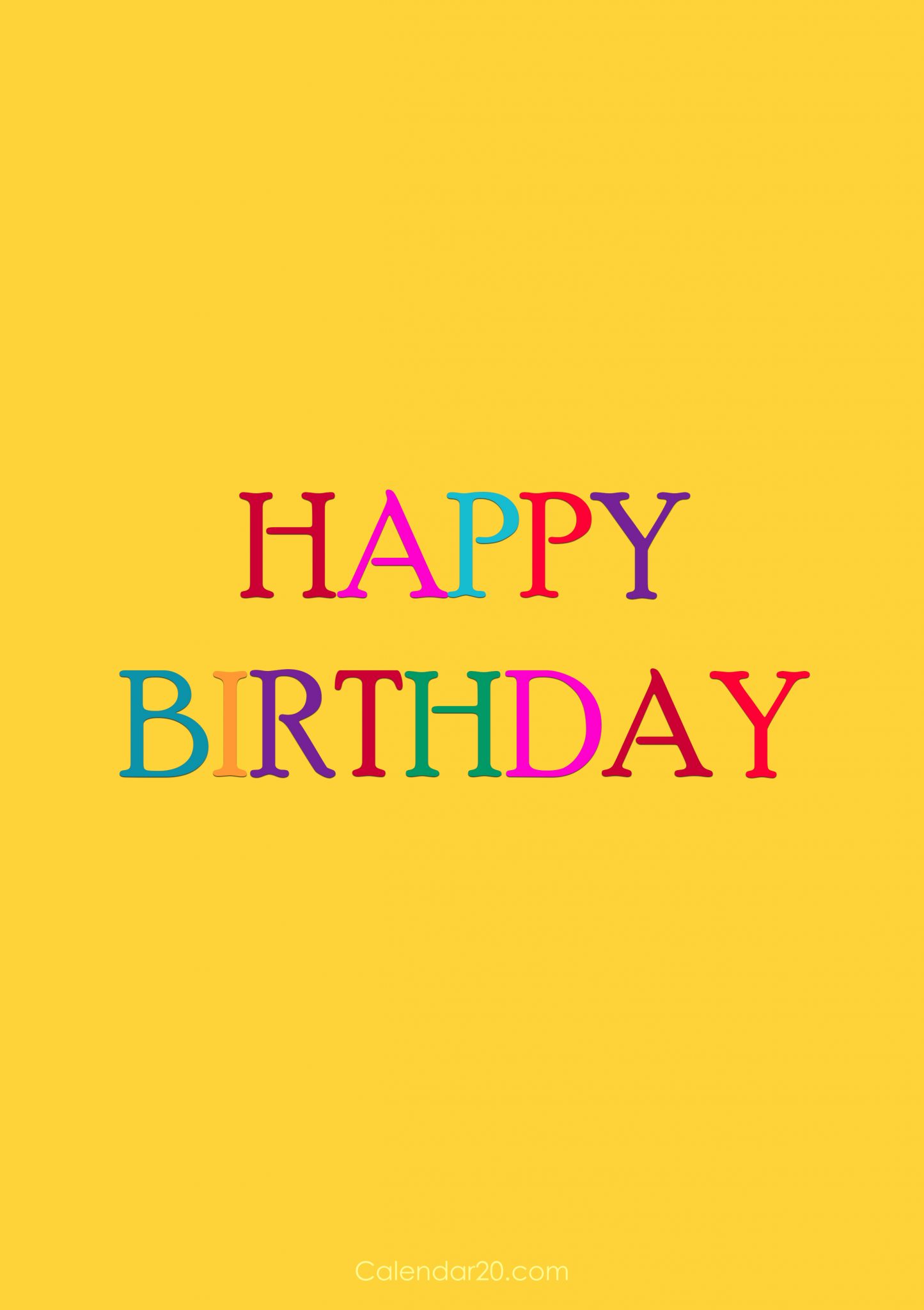 Birthday Card, Rectangle, Yellow, Colorful Letters - Calendar20.com