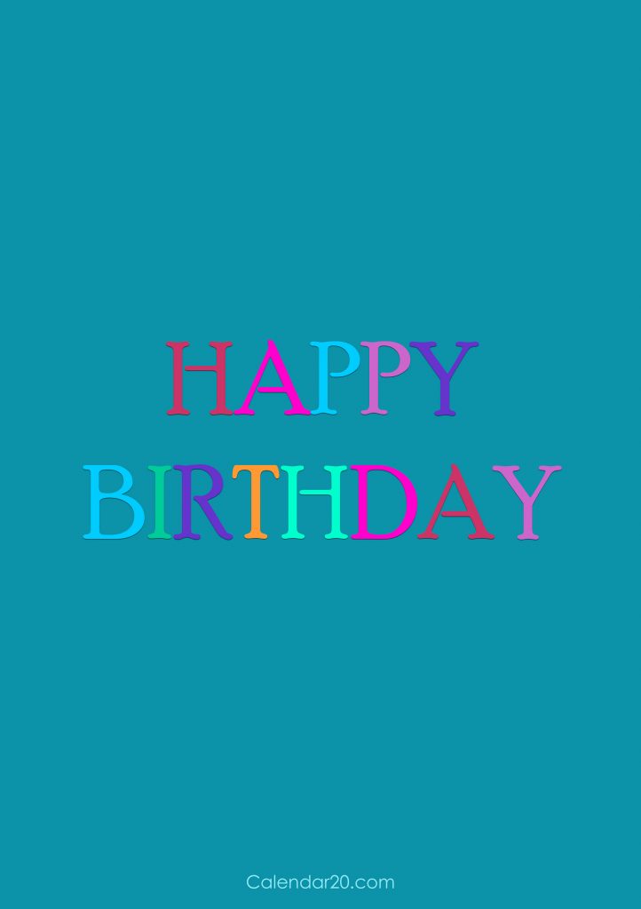 Birthday Card, Rectangle, Blue, Colorful Letters - Calendar20.com