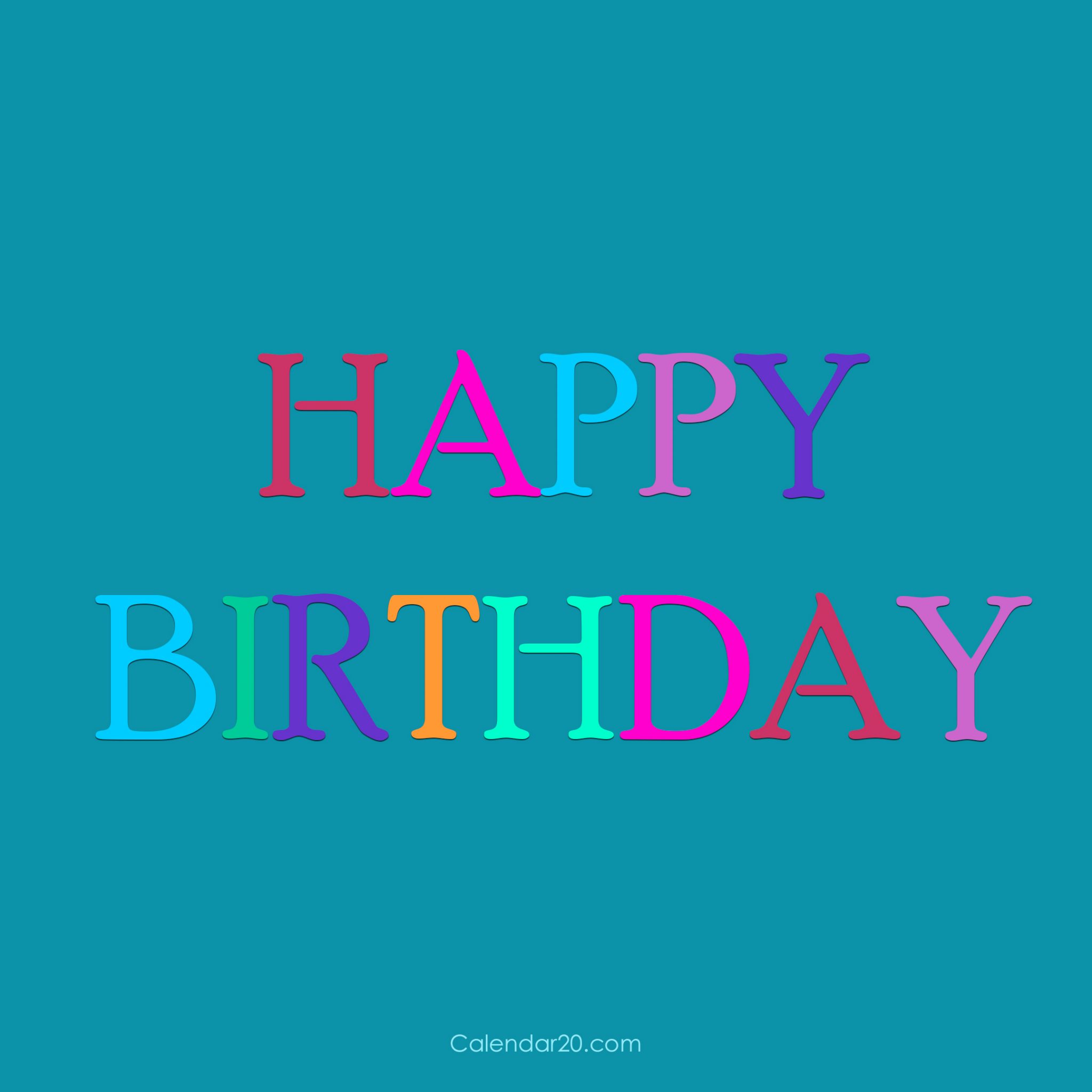 Birthday Card, Square: Blue, Colorful Letters - Calendar20.com