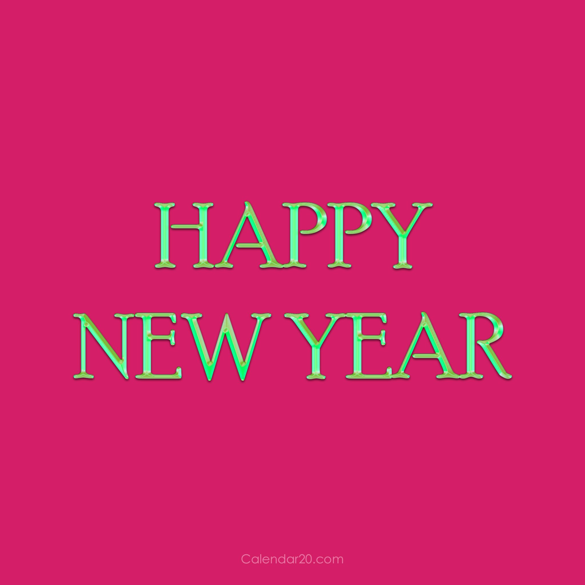 New Year Card, Square, Pink, Green Letters - Calendar20.com