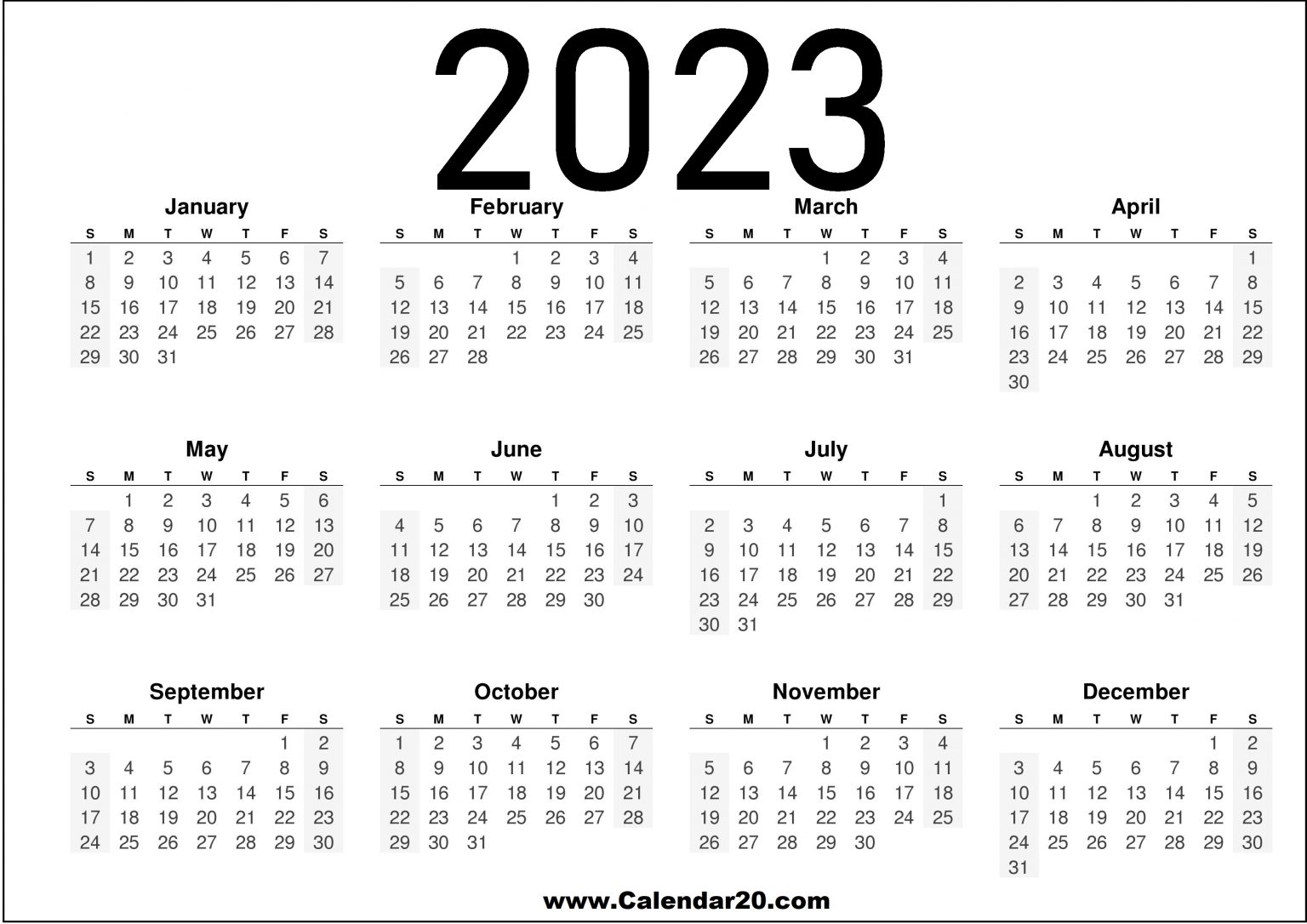 2023 Calendar Printable US – Download Free - Calendar20.com