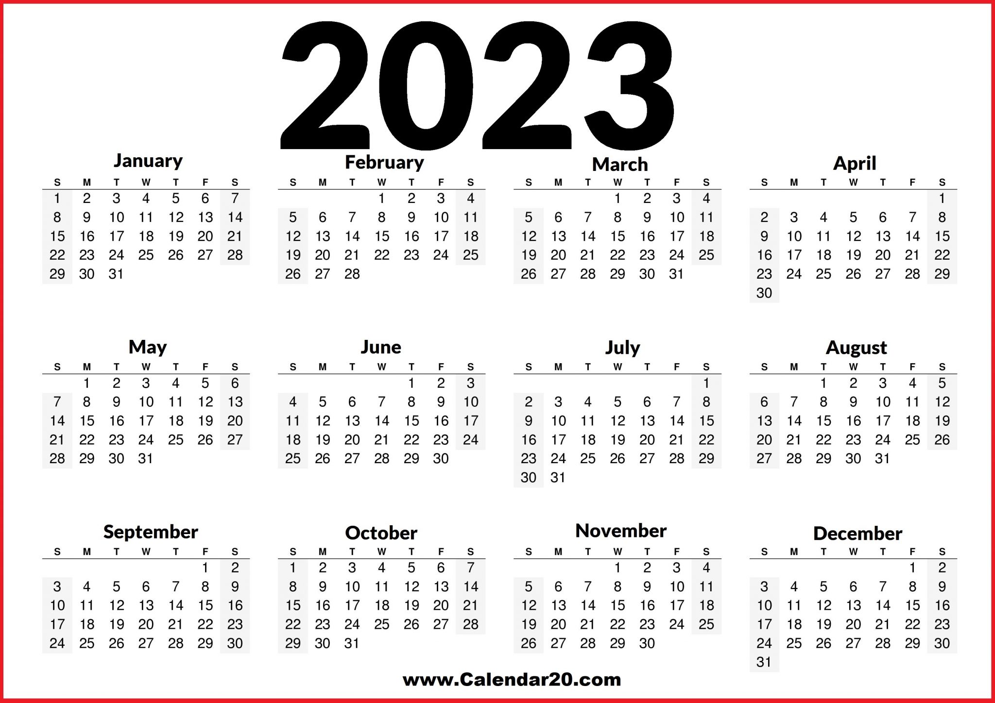 2023 Printable US Calendar – Free Download - Calendar20.com