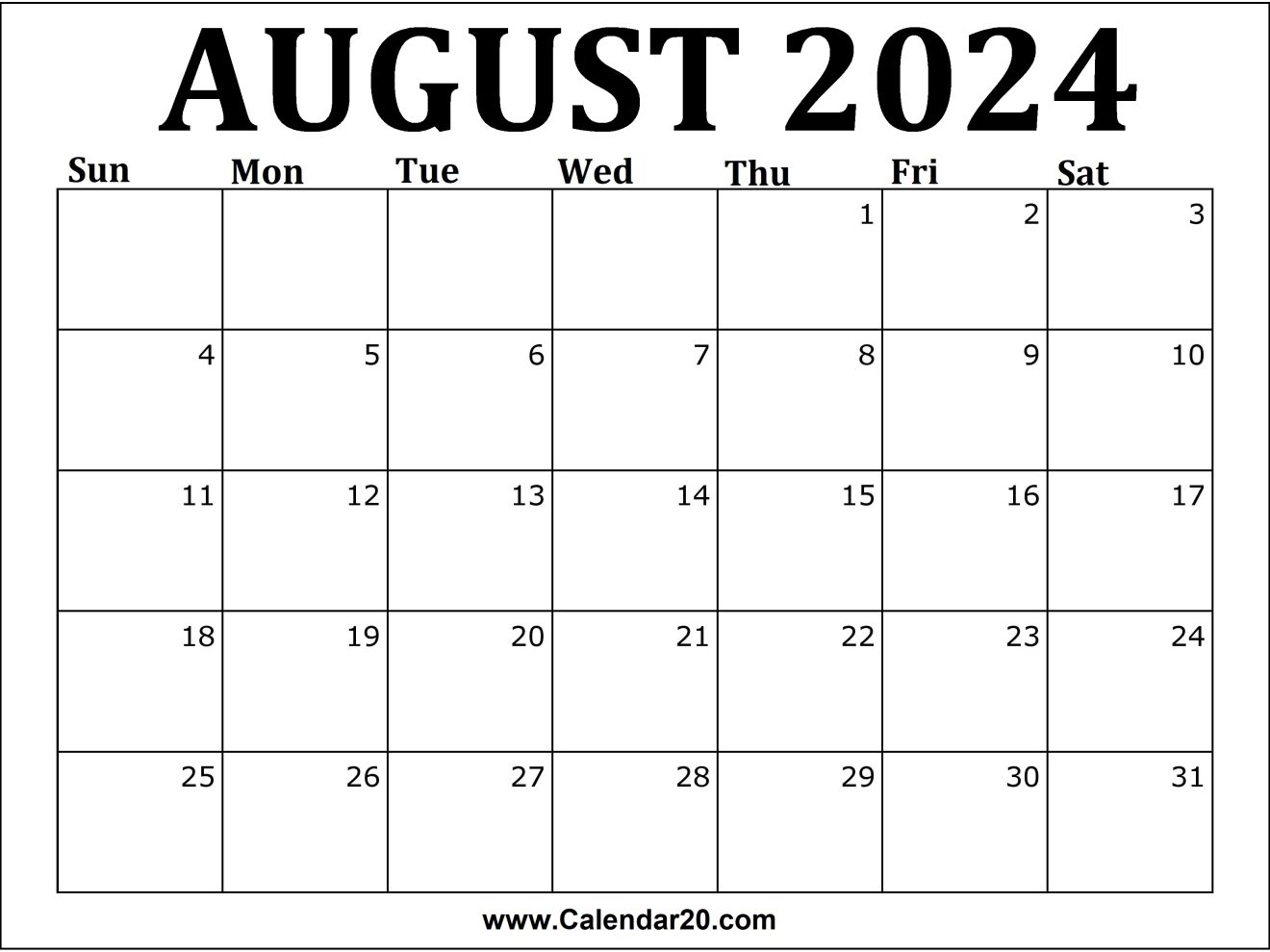 August 2024 Calendar Printable