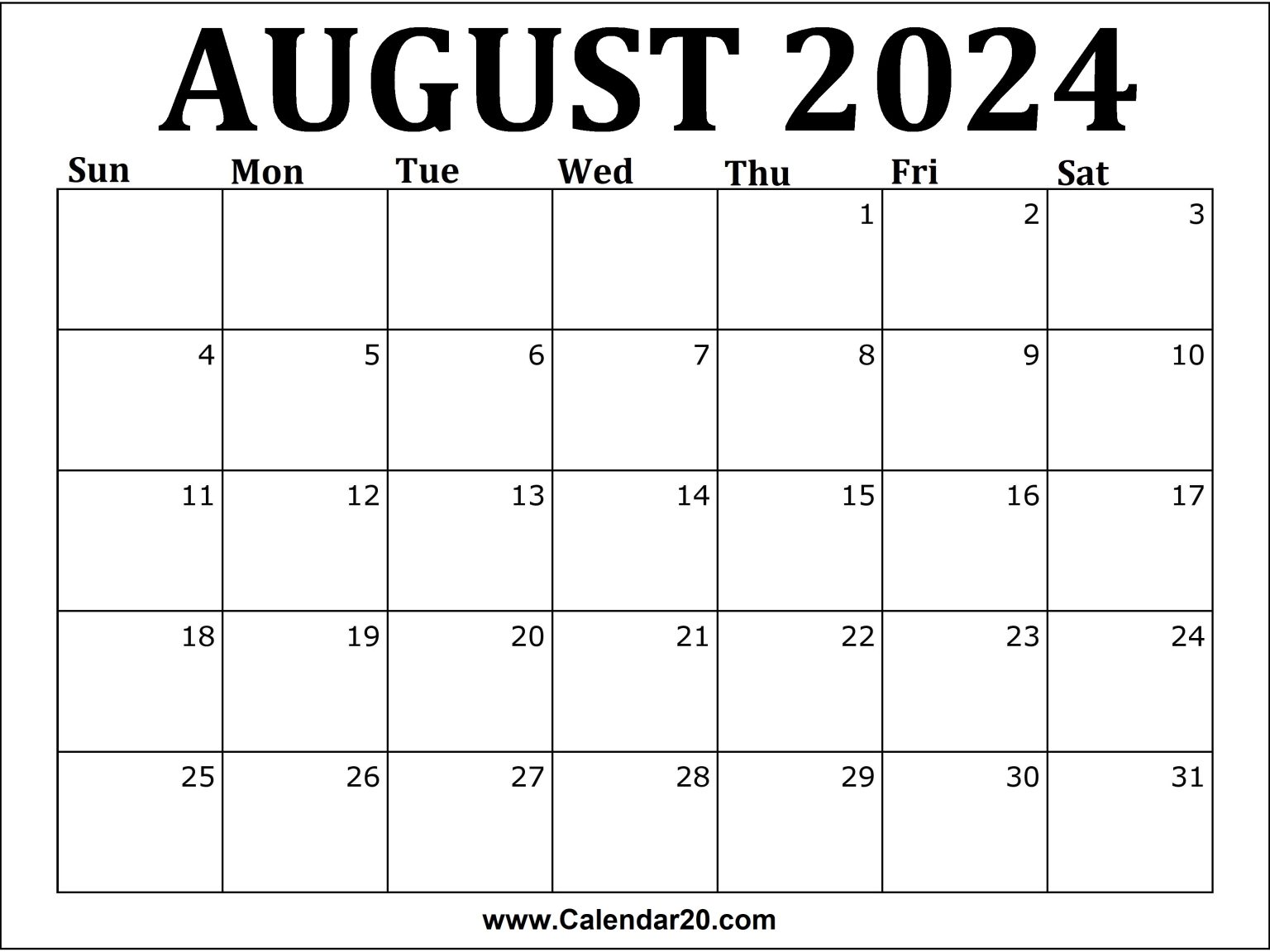 August 2024 Calendar Printable