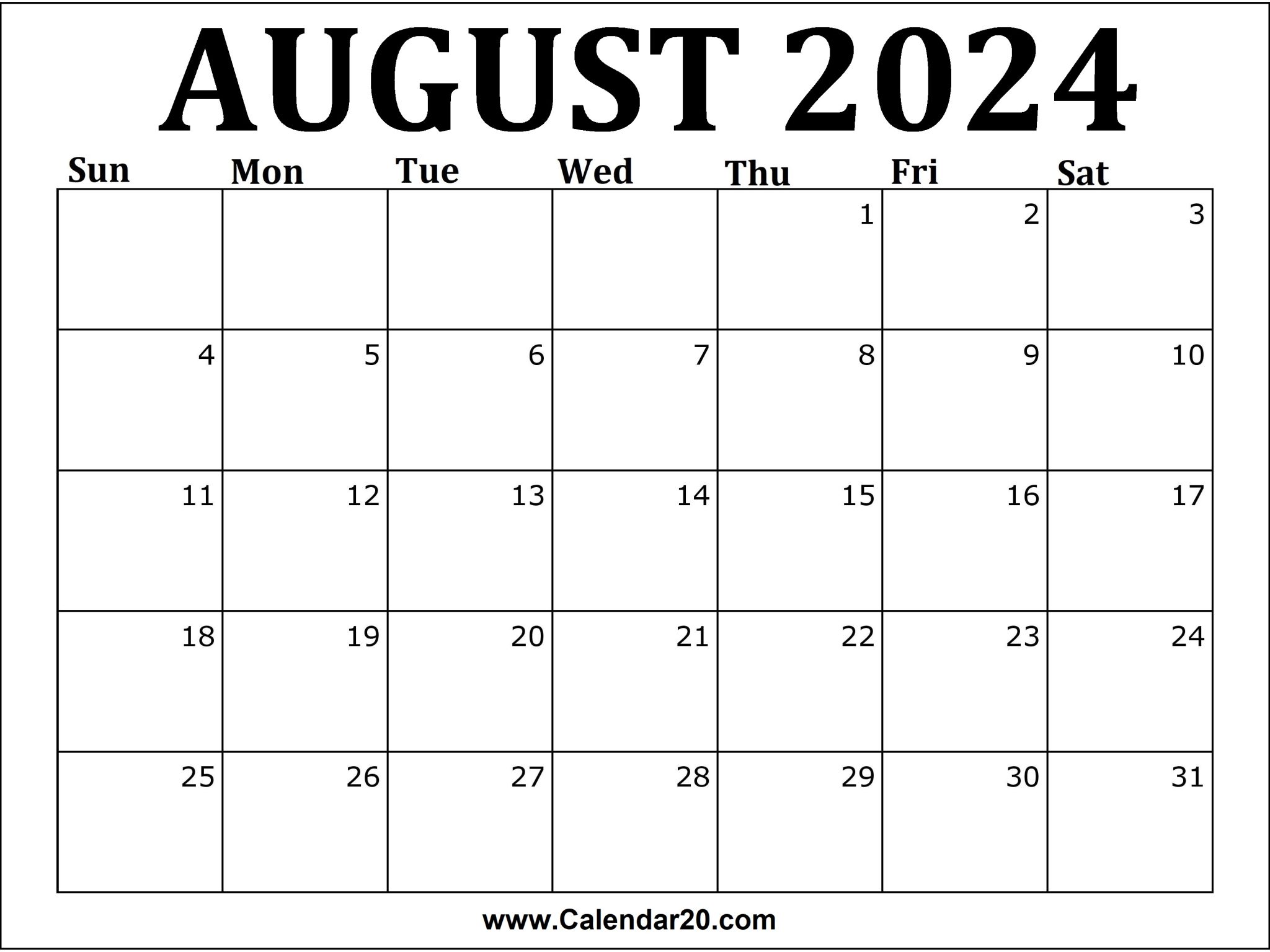 August 2025 Calendar Printable