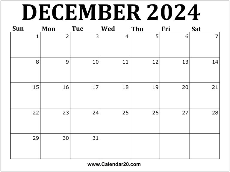 December 2024 Calendar Printable - Calendar20.com