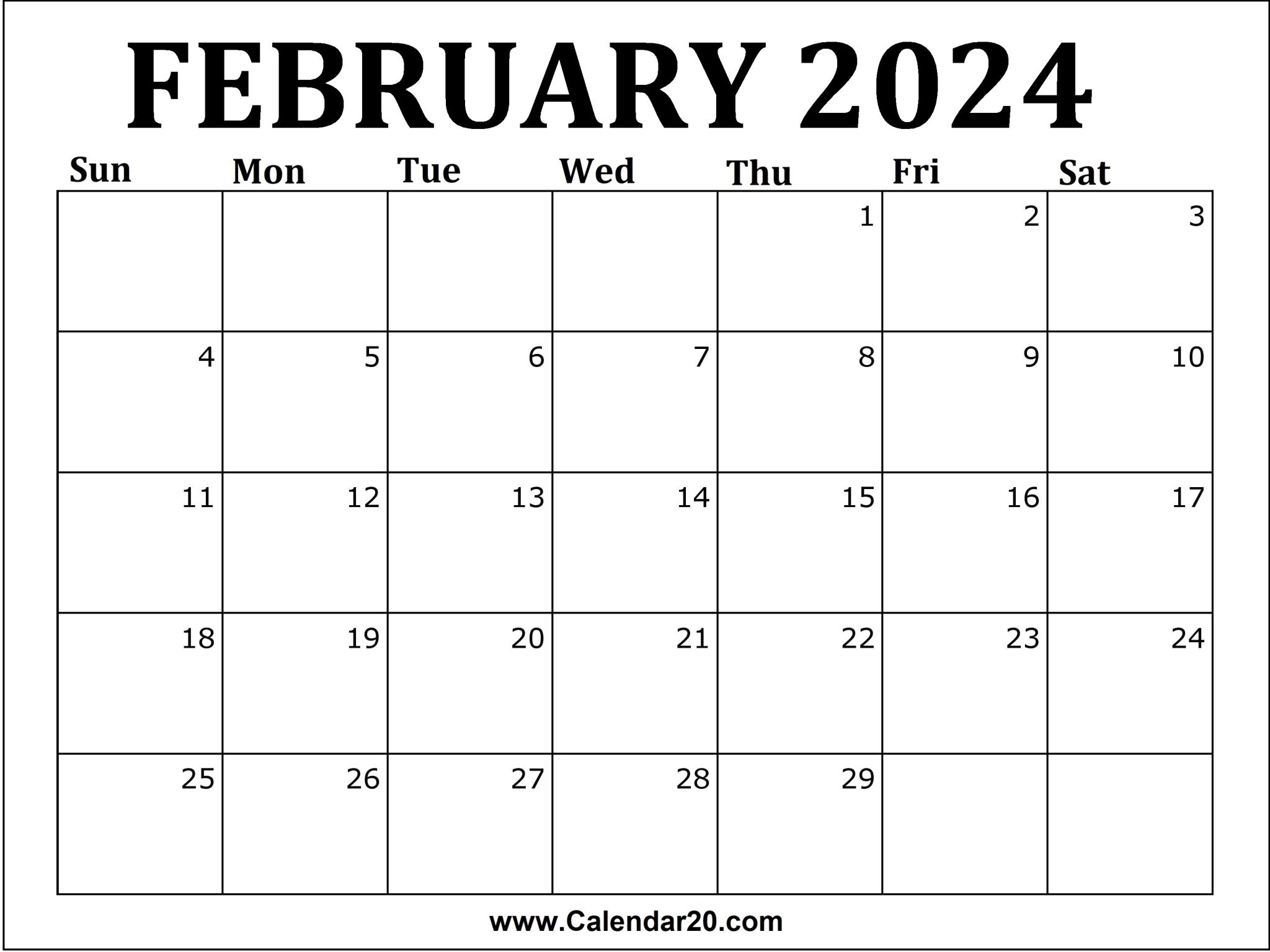 February 2024 Calendar Printable - Calendar20.com