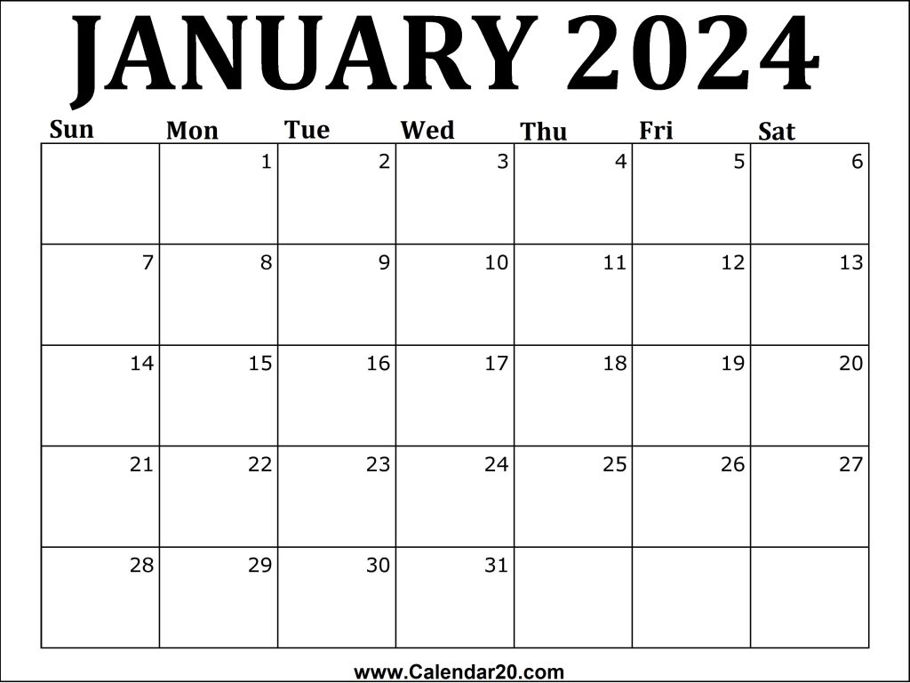 January 2024 Printable Calendar - Calendar20.com