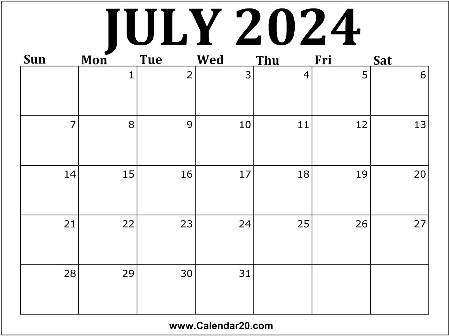 July 2024 Printable Calendar Calendar20