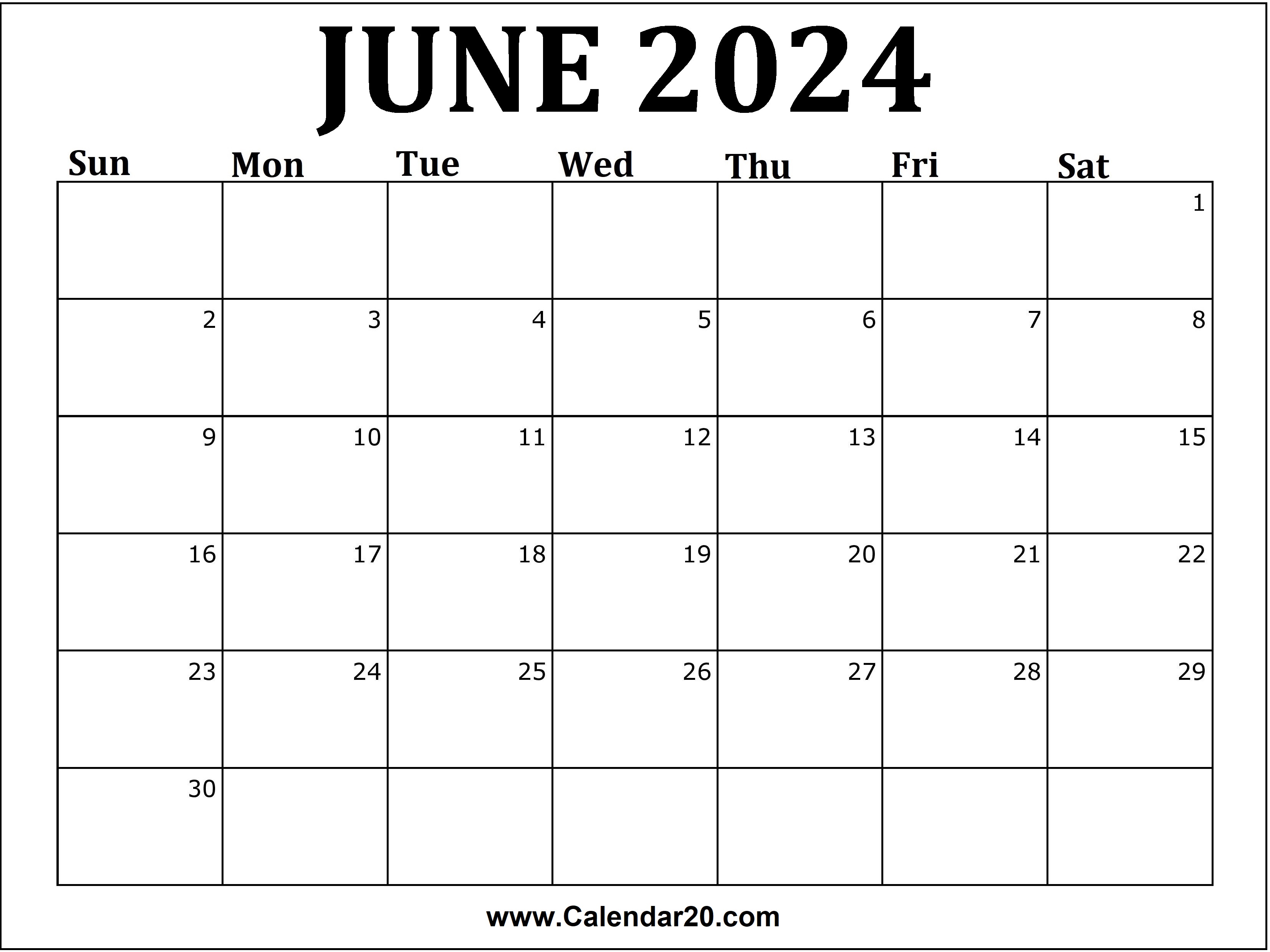 June 2024 Calendar Printable - Calendar20.com