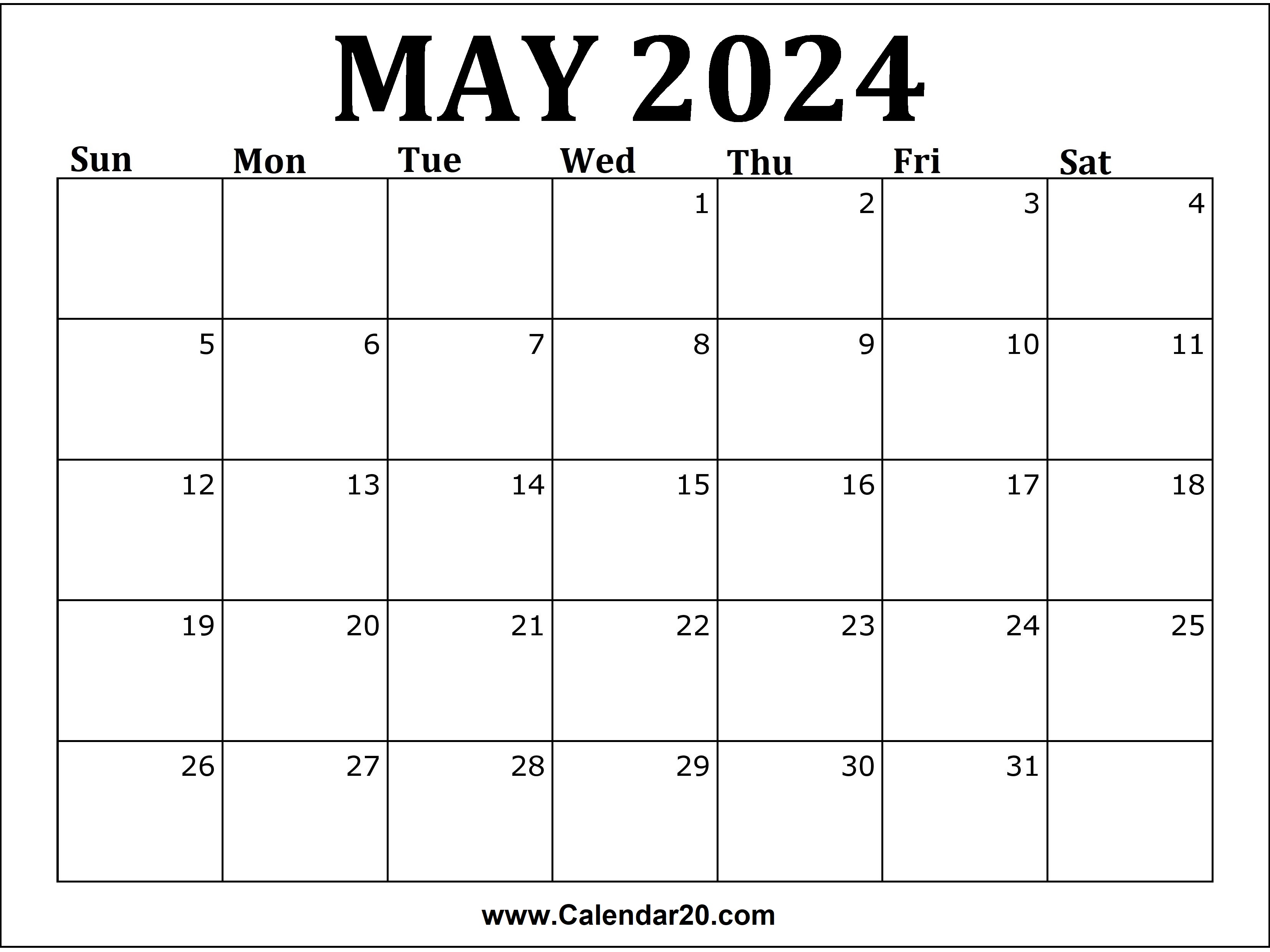 2024 May Calendar Printable Free Monthly Calendar Zarla Kathryne