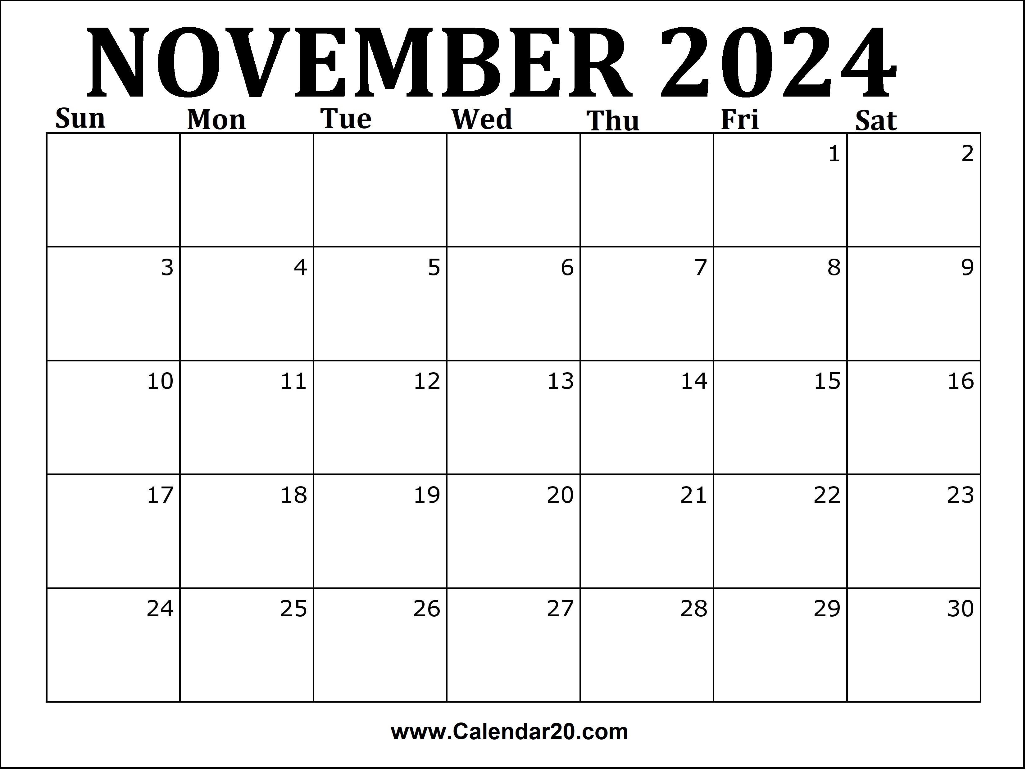 Free Printable November 2024 Calendar Page Austin Yolande