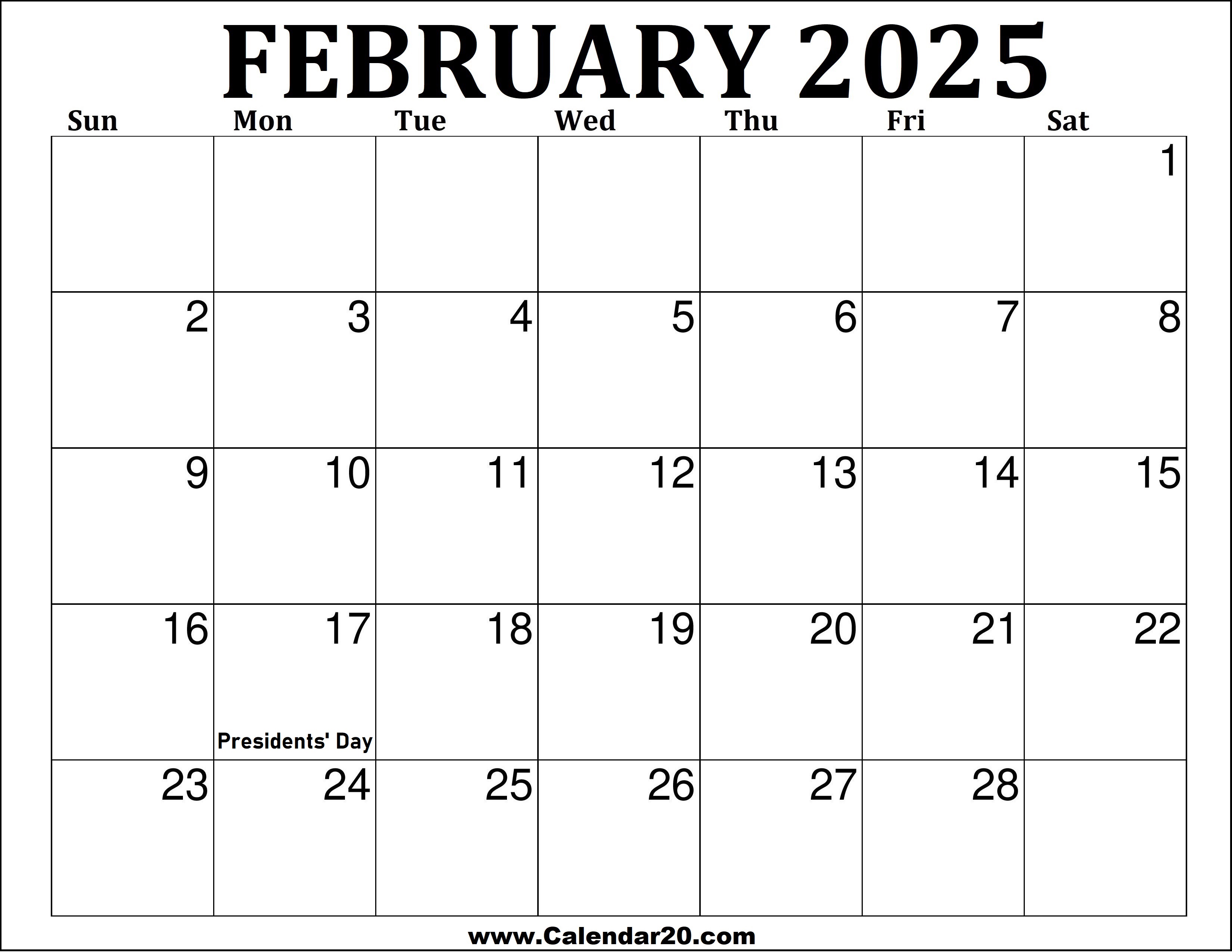 February 2025 Printable Calendar