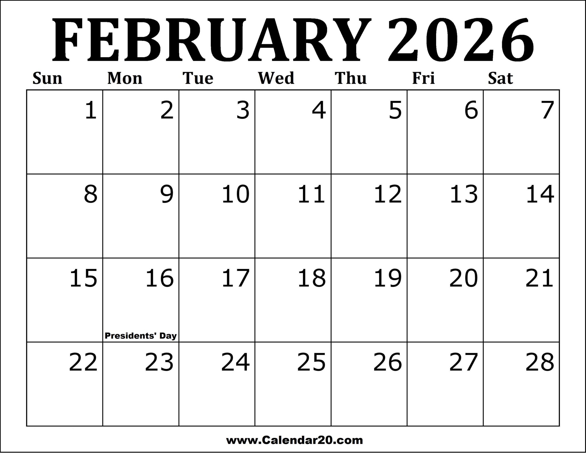 Grab Printables February Calendar