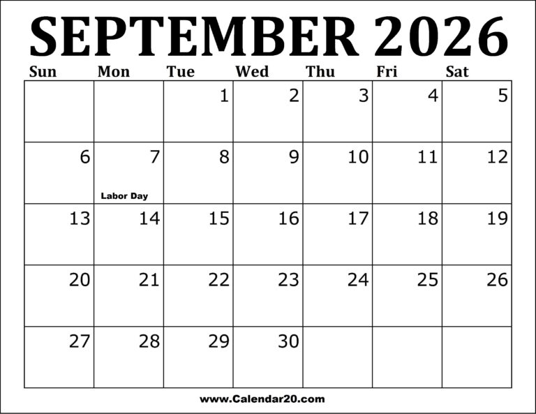 September 2026 Printable Calendar