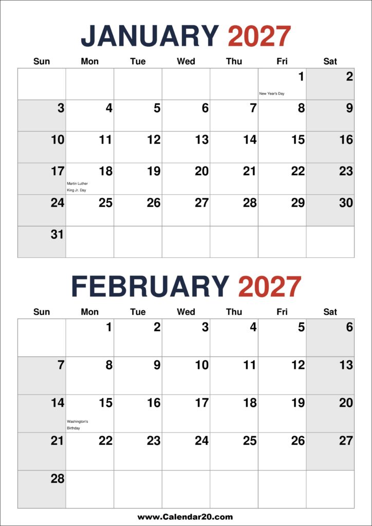 January February 2027 Calendar